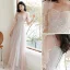 Mode Perle Rose Robe Demoiselle D'honneur 2021 Princesse Encolure Dégagée En Dentelle Fleur Appliques 3/4 Manches Dos Nu Longue Robe Pour Mariage