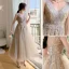 Chic / Beautiful Champagne Bridesmaid Dresses 2021 A-Line / Princess V-Neck Beading Pearl Sequins Lace Flower Short Sleeve Backless Floor-Length / Long Bridesmaid Wedding Party Dresses