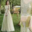 Chic / Beautiful Sage Green Pearl Lace Flower Bridesmaid Dresses 2021 A-Line / Princess Off-The-Shoulder Short Sleeve Backless Floor-Length / Long Bridesmaid Wedding Party Dresses