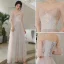 Modern / Fashion Blushing Pink Lace Flower Bridesmaid Dresses 2021 A-Line / Princess Scoop Neck Short Sleeve Backless Floor-Length / Long Bridesmaid Wedding Party Dresses