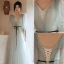 Modest / Simple Sky Blue Bridesmaid Dresses 2021 A-Line / Princess Short Sleeve Backless Bow Sash Floor-Length / Long Bridesmaid Wedding Party Dresses