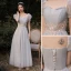 Chic / Beautiful Grey Bridesmaid Dresses 2021 A-Line / Princess Scoop Neck Lace Flower 1/2 Sleeves Backless Floor-Length / Long Bridesmaid Wedding Party Dresses