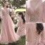 Chic / Beautiful Blushing Pink Bridesmaid Dresses 2021 A-Line / Princess Scoop Neck Beading Rhinestone Sequins Short Sleeve Backless Floor-Length / Long Bridesmaid Wedding Party Dresses