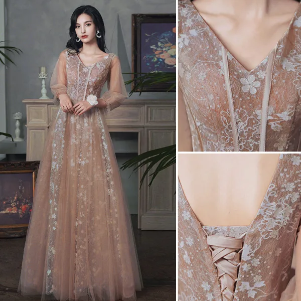 Chic Beautiful Champagne Glitter Bridesmaid Dresses 2021 A-Line Princess Short Sleeve