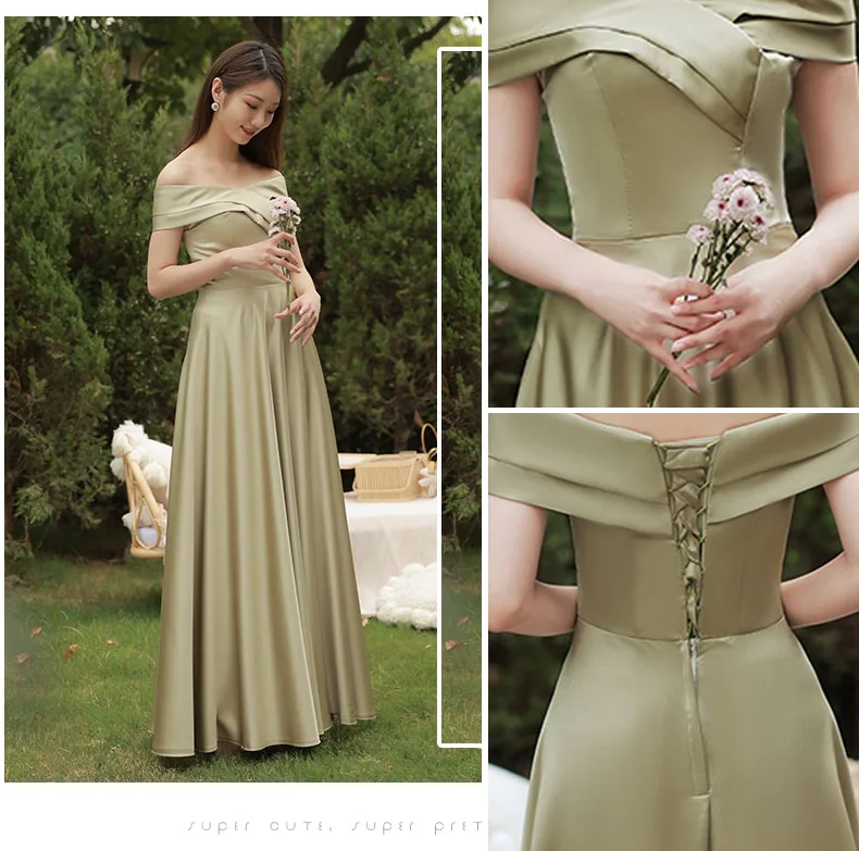 Modest Simple Olive Green Satin Bridesmaid Dresses 2021 A-Line Princess Short Sleeve