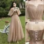 Simple Champagne Robe Demoiselle D'honneur 2021 Princesse Encolure Dégagée Manches Courtes Dos Nu Longue Robe Pour Mariage