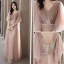 Simple Rougissant Rose Daim Robe Demoiselle D'honneur 2021 Princesse V-Cou Manches Courtes Dos Nu Longue Robe Pour Mariage
