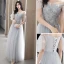 Abordable Gris Robe Demoiselle D'honneur 2018 Princesse En Dentelle Noeud Dos Nu Longueur Cheville Robe Pour Mariage