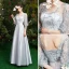 Simple Gris Robe Demoiselle D'honneur 2021 Princesse Encolure Dégagée 1/2 Manches Dos Nu Longue Robe Pour Mariage