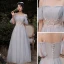 Chic / Beautiful Grey Bridesmaid Dresses 2021 A-Line / Princess Scoop Neck Lace Flower 1/2 Sleeves Backless Floor-Length / Long Bridesmaid Wedding Party Dresses