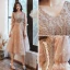 Charming Champagne Beading Sequins Homecoming Graduation Dresses Prom Dresses 2021 A-Line / Princess V-Neck Star Lace 1/2 Sleeves Floor-Length / Long Formal Dresses