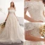 Elegant Champagne Wedding Dresses 2019 A-Line / Princess Off-The-Shoulder Beading Tassel Pearl Lace Flower Short Sleeve Backless Cathedral Train
