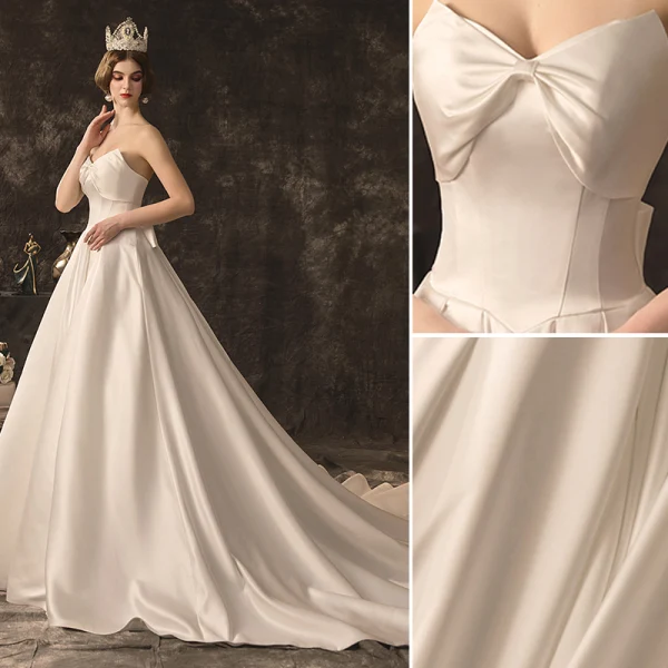 Sjarmerende Elfenben Brudekjoler 2019 Prinsesse Strapless Uten Ermer Ryggløse Sløyfe Chapel Train