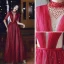 Mode Bordeaux Robe De Soirée 2020 Princesse Col Haut Perlage Étoile Paillettes 1/2 Manches Dos Nu Longue Robe De Ceremonie