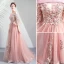 Chic Rose Bonbon Robe De Bal 2020 Princesse De l'épaule Perle Faux Diamant En Dentelle Fleur Manches de cloche Dos Nu Train De Balayage Robe De Ceremonie