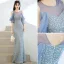 Charmant Bleu Ciel Perlage Paillettes Robe De Soirée 2022 Trompette / Sirène Encolure Dégagée Manches Courtes Dos Nu Longue Robe De Ceremonie