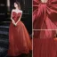 Chic / Beautiful Burgundy Prom Dresses 2022 A-Line / Princess Strapless Bow Sleeveless Backless Floor-Length / Long Formal Dresses