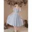 Chic / Belle Bleu Ciel Perle de retour Robe De Graduation 2023 Princesse Encolure Carrée Manches Courtes Dos Nu Thé Longueur Robe De Ceremonie