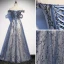 Modern / Fashion Ocean Blue Evening Dresses  2020 A-Line / Princess Off-The-Shoulder Sequins Short Sleeve Backless Floor-Length / Long Formal Dresses