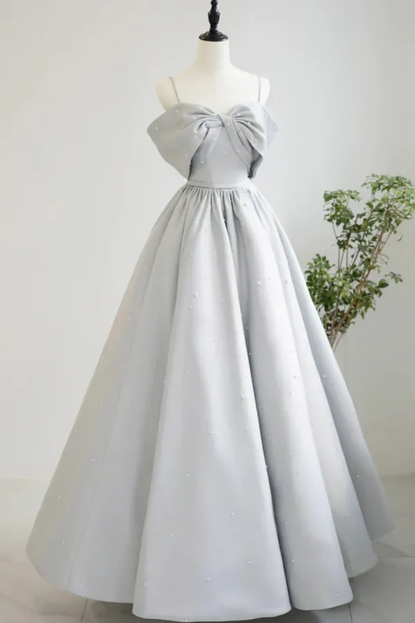 N/A Elegant Silver Gray Off Shoulder Evening Formal Dresses Satin Backless  Side Split A-Line Prom Dresses Robe (Color : White-Mountain peach7, Size :  10) : : Clothing, Shoes & Accessories