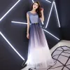 Charming Grape Gradient-Color 2019 A-Line / Princess Evening Dresses  Scoop Neck Sequins Metal Sash Sleeveless Backless Floor-Length / Long Formal Dresses