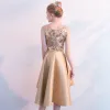 Chic / Beautiful Burgundy Cocktail Dresses 2018 A-Line / Princess Sequins Scoop Neck Sleeveless Asymmetrical Formal Dresses