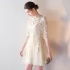 Chic / Beautiful Champagne Graduation Dresses 2017 Homecoming Lace Appliques Backless Pierced Party Dresses