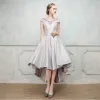 Chic / Beautiful Cocktail Dresses 2017 A-Line / Princess Lace Flower Beading Crystal Scoop Neck Cap Sleeves Asymmetrical Formal Dresses