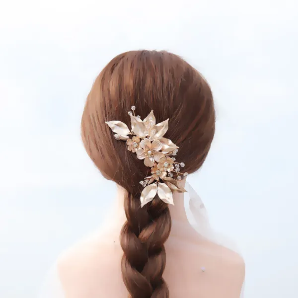 Chic / Beautiful Gold Hair Comb Wedding Accessories 2020 Alloy Crystal Rhinestone Bridal Hair Accessories