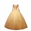 Chic / Beautiful Gold Prom Dresses 2019 Ball Gown Scoop Neck Beading Crystal Sequins Long Sleeve Backless Bow Floor-Length / Long Formal Dresses