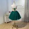 Chic / Beautiful Green Graduation Dresses 2017 A-Line / Princess Lace Strapless Appliques Backless Beading Homecoming Cocktail Party Formal Dresses