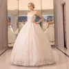 Chic / Beautiful Hall Wedding Dresses 2017 White Ball Gown Floor-Length / Long Strapless Sleeveless Backless Pearl Lace Appliques Rhinestone Sash
