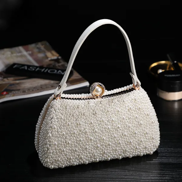 Chic / Beautiful Ivory Beading Pearl Clutch Bags 2019 Wedding Accessories