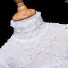 Chic / Beautiful Ivory Flower Girl Dresses 2017 A-Line / Princess Sash Ruffle High Neck Long Sleeve Floor-Length / Long Wedding Party Dresses