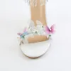 Chic / Beautiful Ivory Summer Wedding Shoes 2018 Butterfly Beading Pearl Tassel 9 cm Stiletto Heels Open / Peep Toe Wedding High Heels