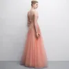 Chic / Beautiful Orange Prom Dresses 2018 A-Line / Princess Sequins Spaghetti Straps Backless Sleeveless Floor-Length / Long Formal Dresses