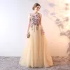 Chic / Beautiful Prom Dresses 2017 A-Line / Princess Lace Flower Beading Pearl Sequins Sleeveless Sweep Train Formal Dresses