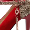 Chic / Beautiful Red 13 cm 2018 Pointed Toe Stiletto Heels Ankle Strap Beading Glitter Rhinestone Sequins Evening Party High Heels Womens Shoes
