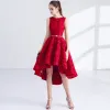 Chic / Beautiful Red Cocktail Dresses 2017 A-Line / Princess Metal Sash Embroidered Scoop Neck Sleeveless Asymmetrical Formal Dresses