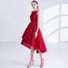 Chic / Beautiful Red Cocktail Dresses 2017 A-Line / Princess Metal Sash Embroidered Scoop Neck Sleeveless Asymmetrical Formal Dresses
