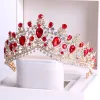 Chic / Beautiful Red Rhinestone Bridal Hair Accessories 2020 Gold Metal Tiara Wedding Accessories