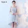 Chic / Beautiful Sky Blue Bridesmaid Dresses 2017 A-Line / Princess Lace Flower Backless Short Bridesmaid Wedding Party Dresses