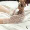 Chic / Beautiful White Bridal Gloves 2020 Lace Tulle Handmade  Beading Pearl Wedding Accessories