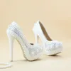 Chic / Beautiful White Pearl Wedding Shoes 2019 Rhinestone 14 cm Stiletto Heels Round Toe Wedding Pumps
