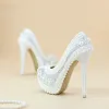 Chic / Beautiful White Pearl Wedding Shoes 2019 Rhinestone 14 cm Stiletto Heels Round Toe Wedding Pumps