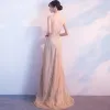 Chic / Belle Doré Robe De Soirée 2017 Princesse U-Cou Tulle Perlage Glitter Paillettes Soirée Robe De Ceremonie