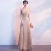 Chic / Belle Doré Robe De Soirée 2017 Princesse U-Cou Tulle Perlage Glitter Paillettes Soirée Robe De Ceremonie