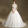 Chinese style Wedding Dresses 2017 Ivory Ball Gown Sweep Train High Neck Sleeveless Pierced Lace Appliques