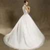 Chinese style Wedding Dresses 2017 Ivory Ball Gown Sweep Train High Neck Sleeveless Pierced Lace Appliques