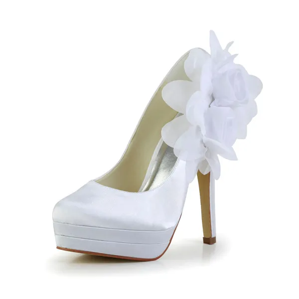 Classic White Bridal Shoes Stilettos High Heel Pumps With Platform